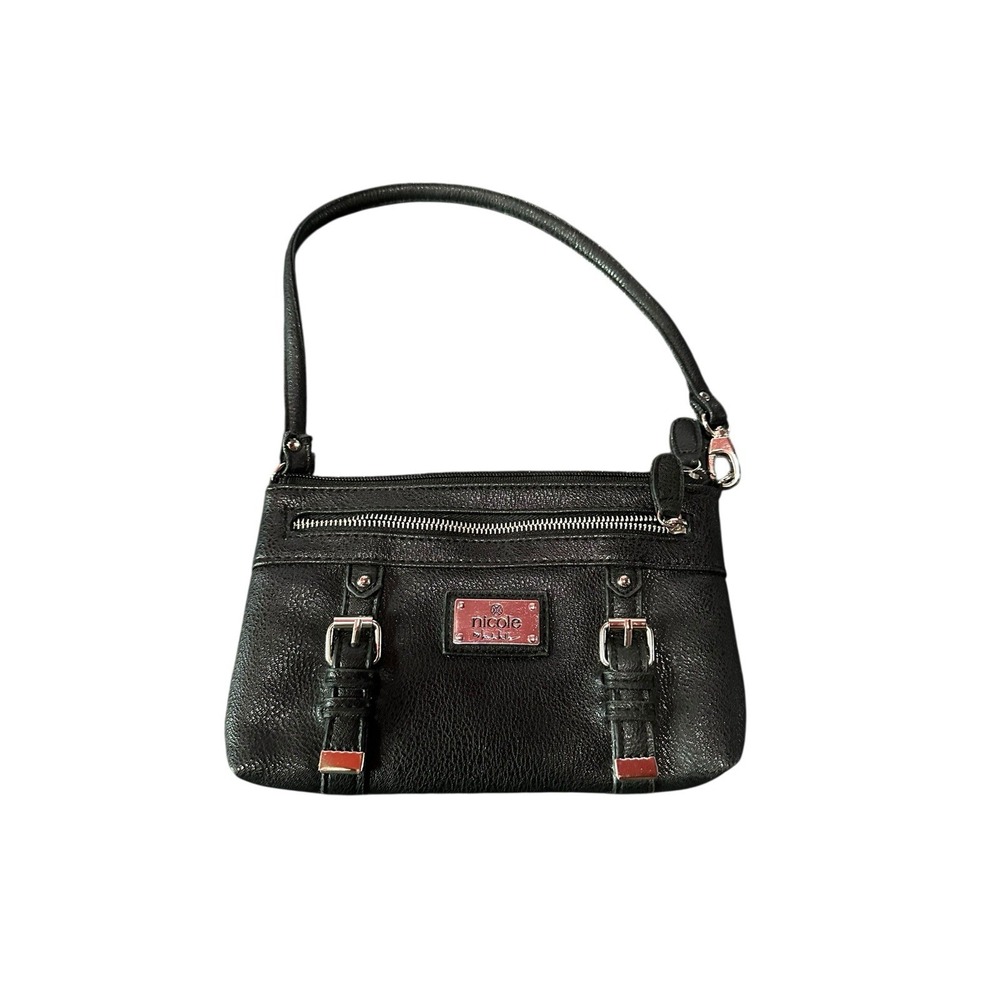 nicole small‎ black wristlet top handle clutch purse bag wallet 5x8 inches